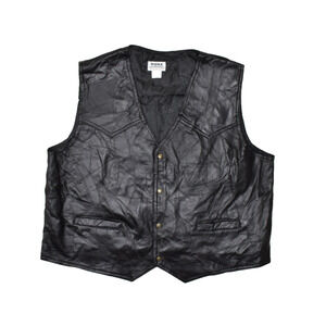 Duke Haband Men's Black Leather Patchwork Vest Regular Size XL Biker Western